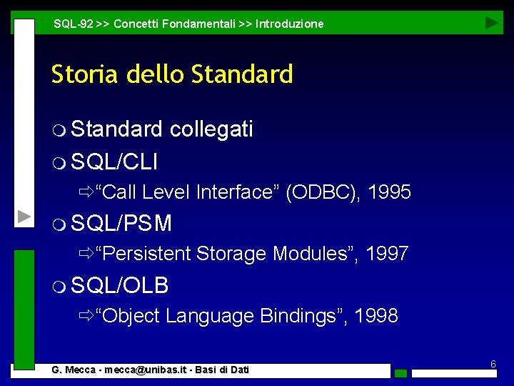 SQL-92 >> Concetti Fondamentali >> Introduzione Storia dello Standard m Standard collegati m SQL/CLI