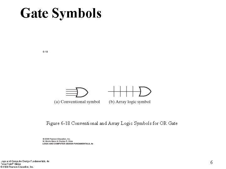 Gate Symbols Figure 6 -18 Conventional and Array Logic Symbols for OR Gate 6 Gate Symbols Figure 6 -18 Conventional and Array Logic Symbols for OR Gate 6