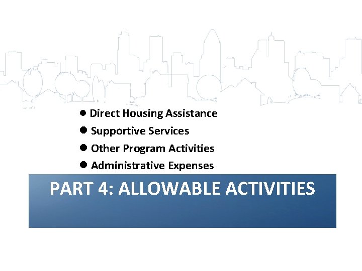 l Direct Housing Assistance l Supportive Services l Other Program Activities l Administrative Expenses