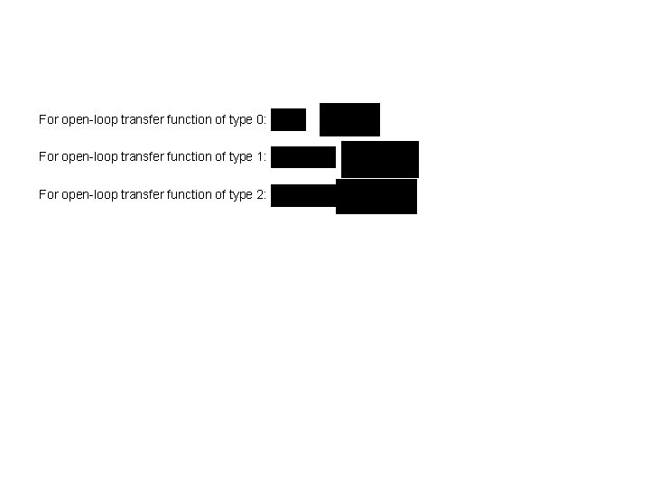 For open-loop transfer function of type 0: For open-loop transfer function of type 1: