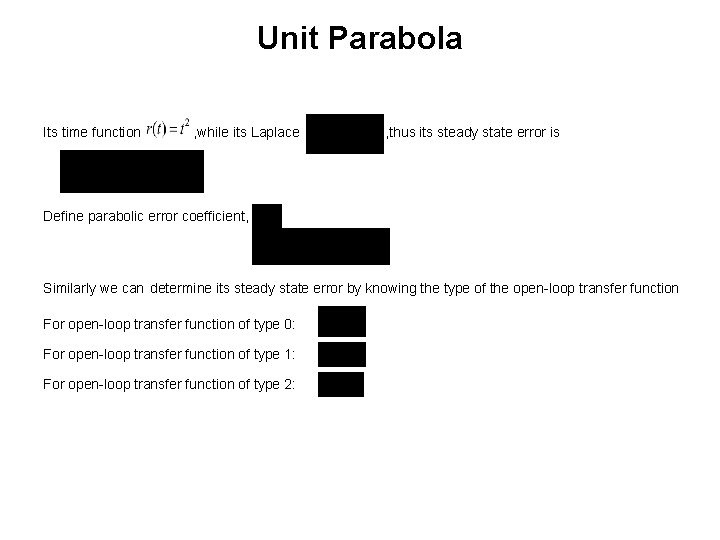 Unit Parabola Its time function , while its Laplace , thus its steady state