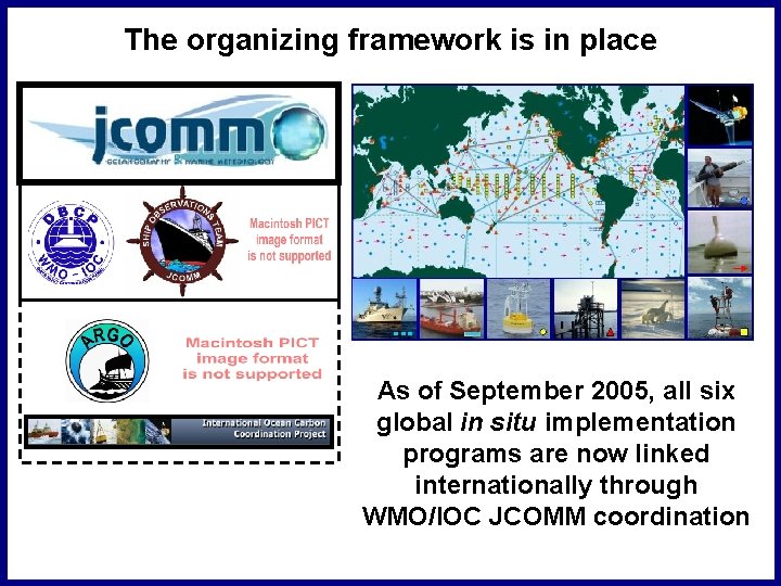The organizing framework is in place As of September 2005, all six global in