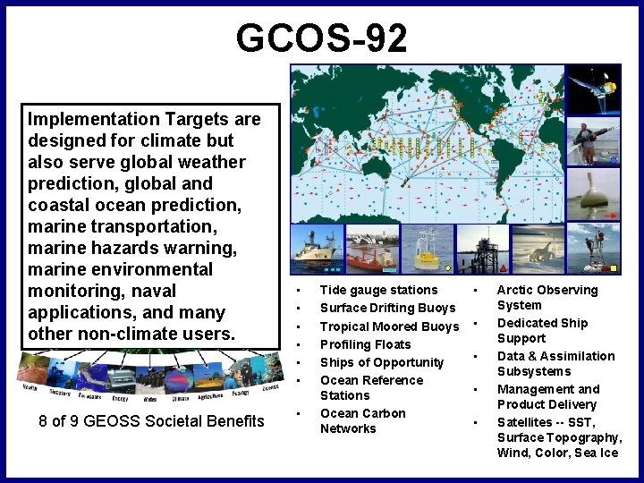 GCOS-92 Implementation Targets are designed for climate but also serve global weather prediction, global