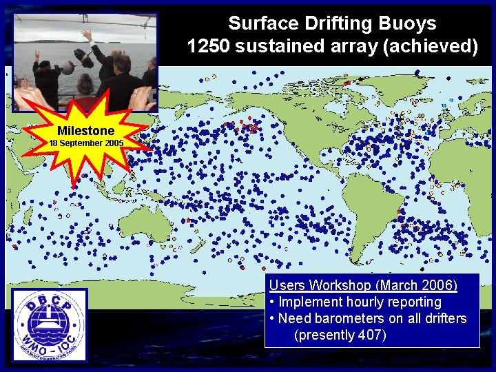 Surface Drifting Buoys 1250 sustained array (achieved) Milestone 18 September 2005 Users Workshop (March
