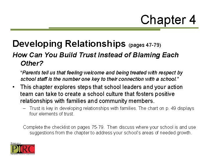 Chapter 4 Developing Relationships (pages 47 -79) How Can You Build Trust Instead of