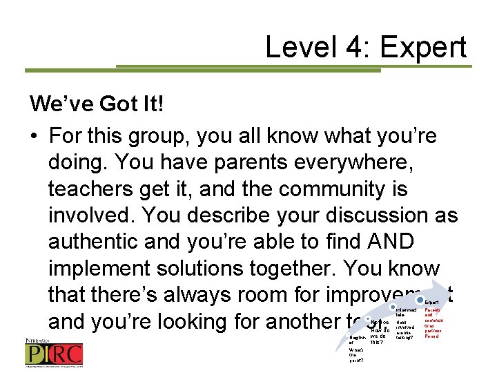 Level 4: Expert We’ve Got It! • For this group, you all know what