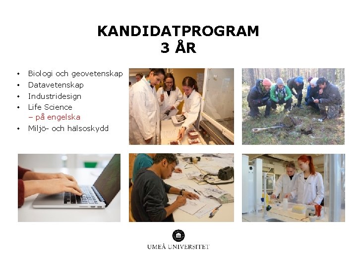 KANDIDATPROGRAM 3 ÅR • • Biologi och geovetenskap • Miljö- och hälsoskydd Datavetenskap Industridesign