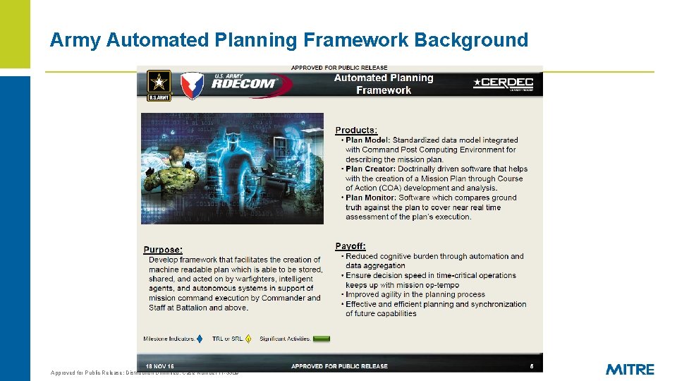 Army Automated Planning Framework Background Approved for Public Release; Distribution Unlimited; Case Number 17