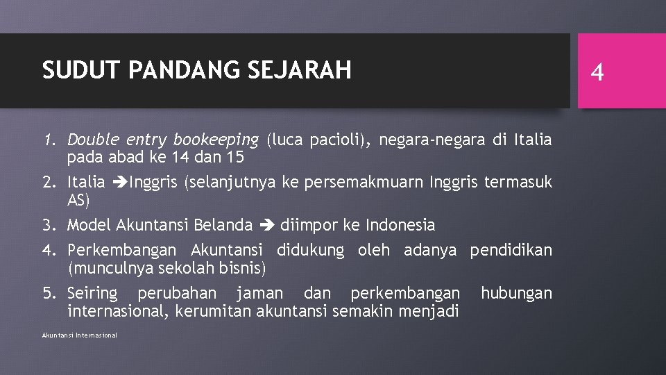 SUDUT PANDANG SEJARAH 1. Double entry bookeeping (luca pacioli), negara-negara di Italia pada abad