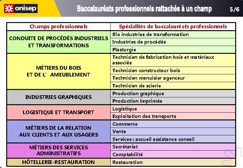 5/6 Champs professionnels Spécialités de baccalauréats professionnels Bio industries de transformation CONDUITE DE PROCÉDÉS