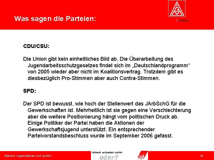 Was sagen die Parteien: Jugend CDU/CSU: Die Union gibt kein einheitliches Bild ab. Die