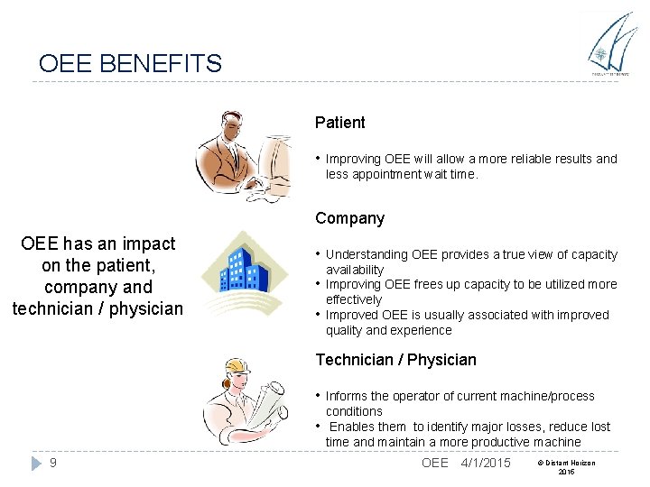 OEE BENEFITS Patient • Improving OEE will allow a more reliable results and less