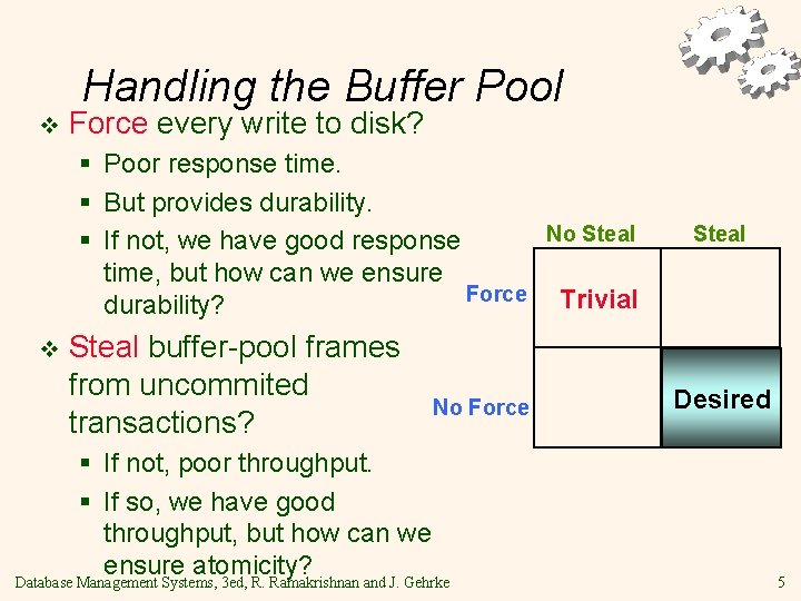 Handling the Buffer Pool v Force every write to disk? § Poor response time.