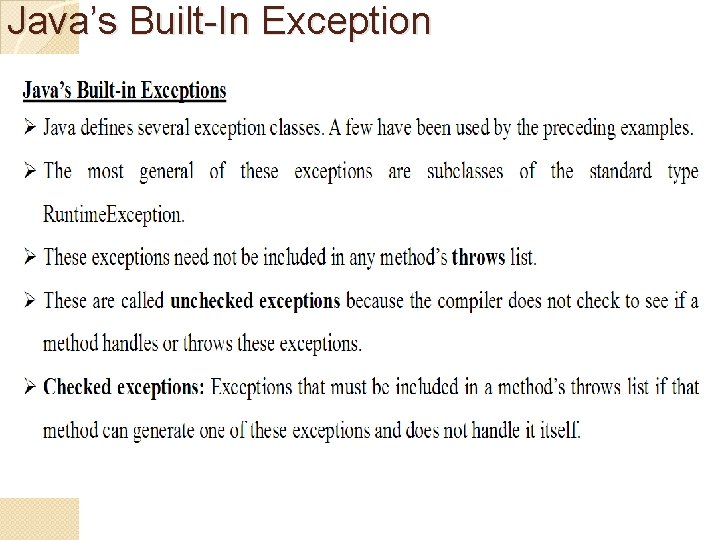 Java’s Built-In Exception 