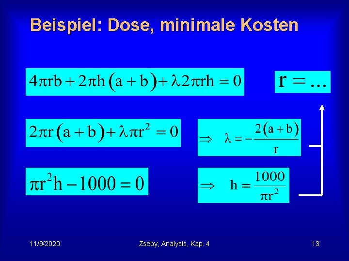 Beispiel: Dose, minimale Kosten 11/9/2020 Zseby, Analysis, Kap. 4 13 