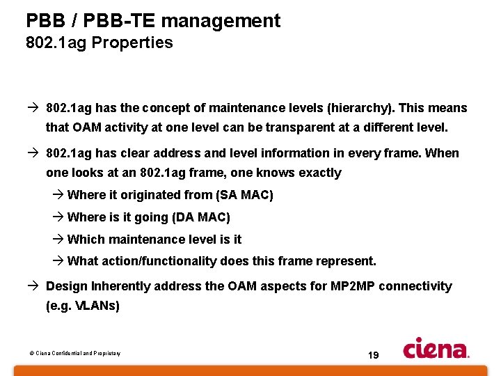 PBB / PBB-TE management 802. 1 ag Properties à 802. 1 ag has the