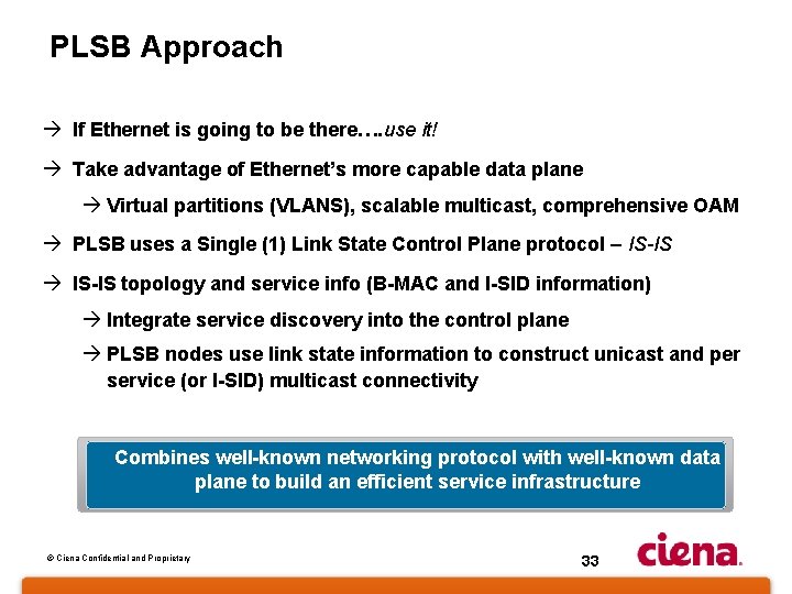 PLSB Approach à If Ethernet is going to be there…. use it! à Take