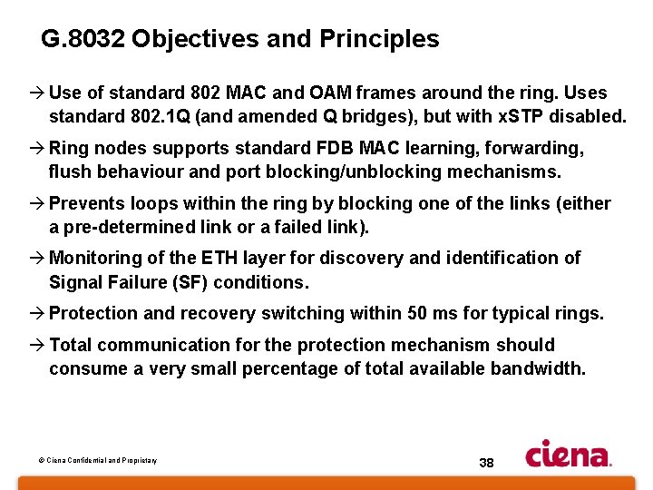 G. 8032 Objectives and Principles à Use of standard 802 MAC and OAM frames