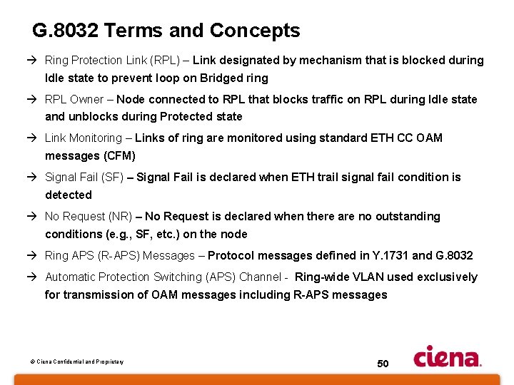 G. 8032 Terms and Concepts à Ring Protection Link (RPL) – Link designated by