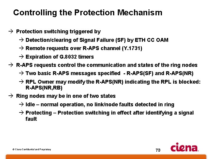 Controlling the Protection Mechanism à Protection switching triggered by à Detection/clearing of Signal Failure