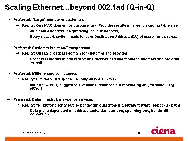 Scaling Ethernet…beyond 802. 1 ad (Q-in-Q) à Preferred: “Large” number of customers à Reality: