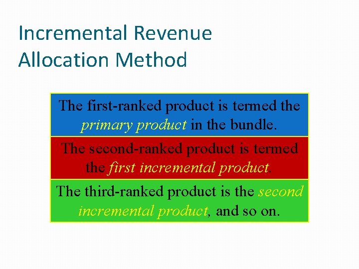 Incremental Revenue Allocation Method The first-ranked product is termed the primary product in the