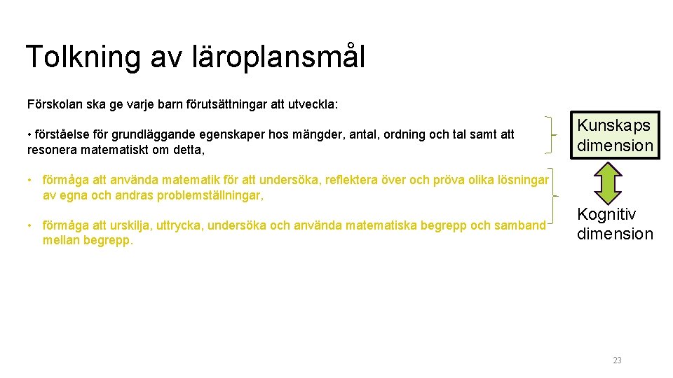 Tolkning av läroplansmål Förskolan ska ge varje barn förutsättningar att utveckla: • förståelse för