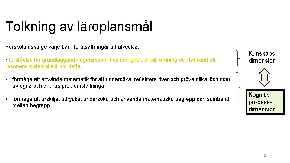 Tolkning av läroplansmål Förskolan ska ge varje barn förutsättningar att utveckla: • förståelse för