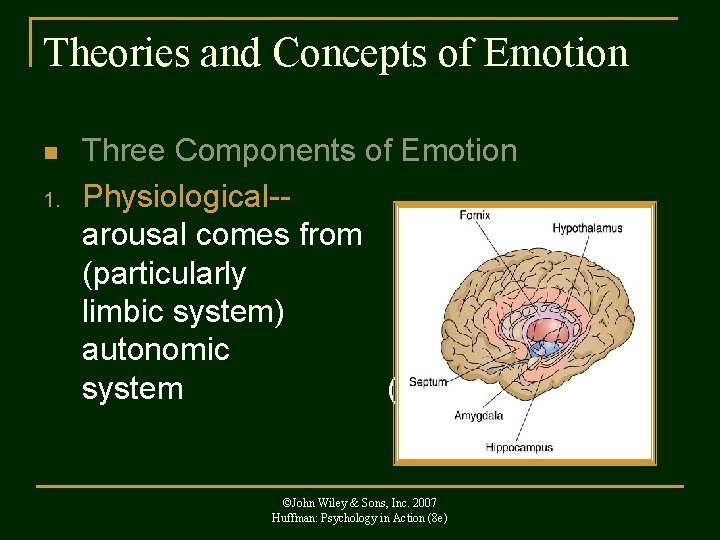 Theories and Concepts of Emotion n 1. Three Components of Emotion Physiological-arousal comes from