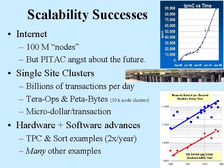 Scalability Successes • Internet – 100 M “nodes” – But PITAC angst about the