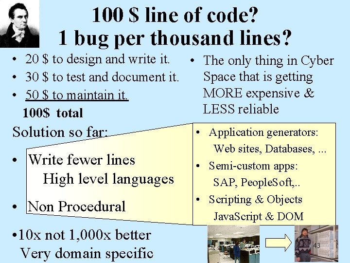 100 $ line of code? 1 bug per thousand lines? • 20 $ to