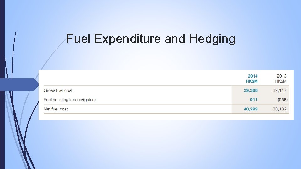 Fuel Expenditure and Hedging 