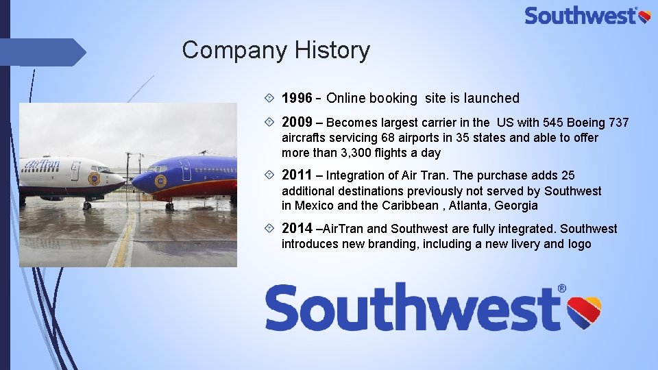 Company History 1996 - Online booking site is launched 2009 – Becomes largest carrier