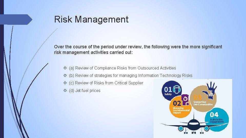 Risk Management Over the course of the period under review, the following were the