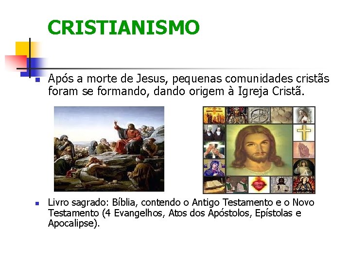 CRISTIANISMO Após a morte de Jesus, pequenas comunidades cristãs foram se formando, dando origem