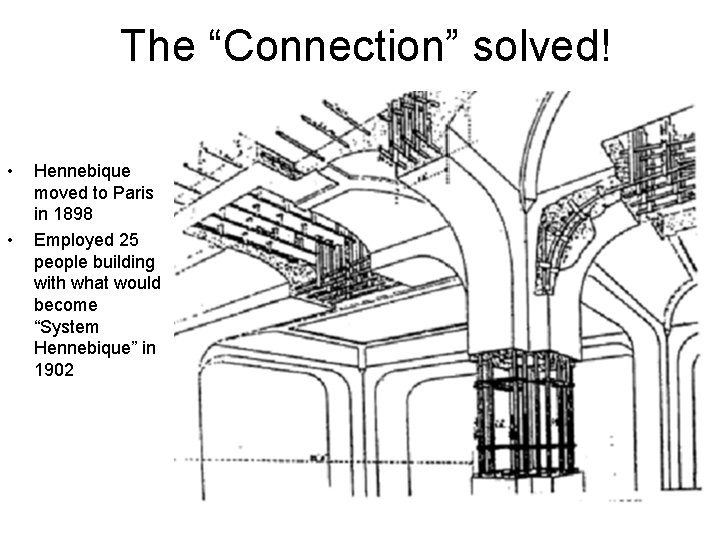 The “Connection” solved! • • Hennebique moved to Paris in 1898 Employed 25 people