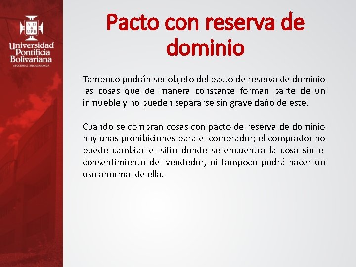 Pacto con reserva de dominio Tampoco podrán ser objeto del pacto de reserva de