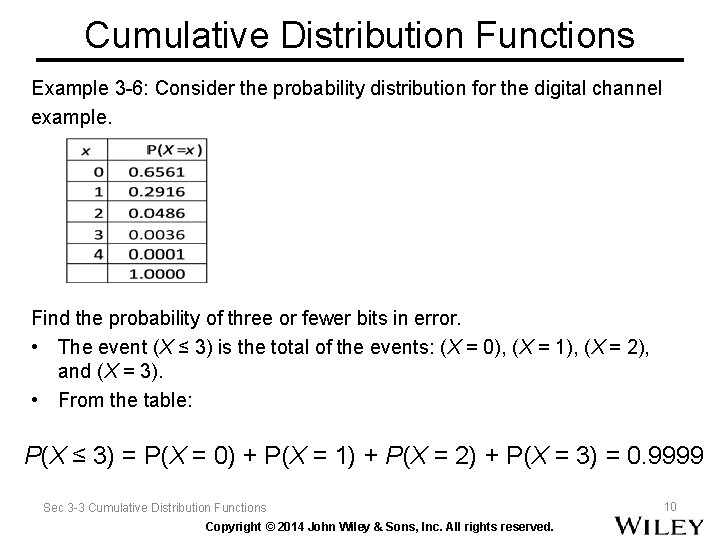 Cumulative Distribution Functions Example 3 -6: Consider the probability distribution for the digital channel