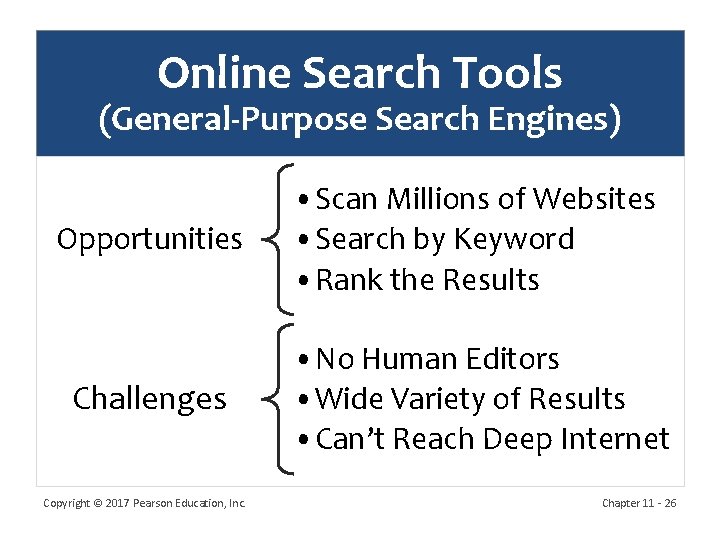 Online Search Tools (General-Purpose Search Engines) Opportunities • Scan Millions of Websites • Search