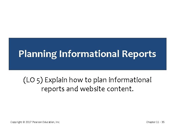 Planning Informational Reports (LO 5) Explain how to plan informational reports and website content.
