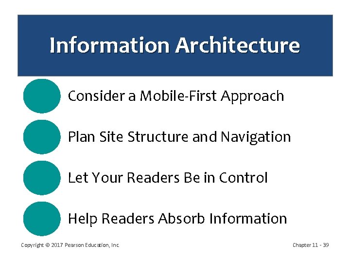 Information Architecture Consider a Mobile-First Approach Plan Site Structure and Navigation Let Your Readers