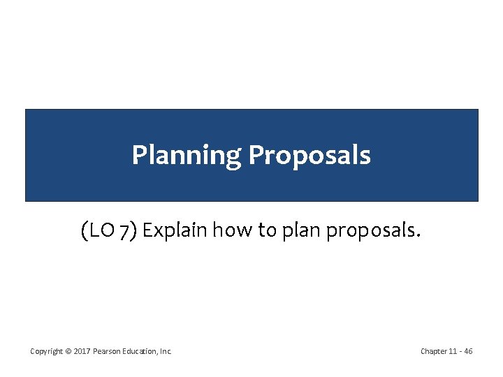 Planning Proposals (LO 7) Explain how to plan proposals. Copyright © 2017 Pearson Education,