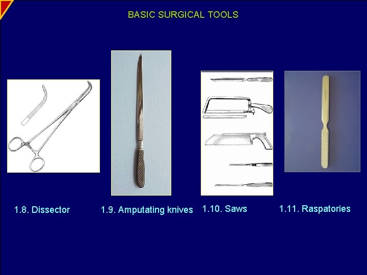 BASIC SURGICAL TOOLS 1. 8. Dissector 1. 9. Amputating knives 1. 10. Saws 1.