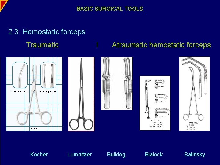 BASIC SURGICAL TOOLS 2. 3. Hemostatic forceps Traumatic Kocher Ι Lumnitzer Atraumatic hemostatic forceps