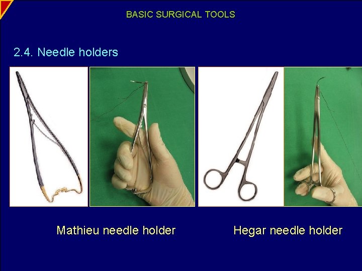 BASIC SURGICAL TOOLS 2. 4. Needle holders Mathieu needle holder Hegar needle holder 