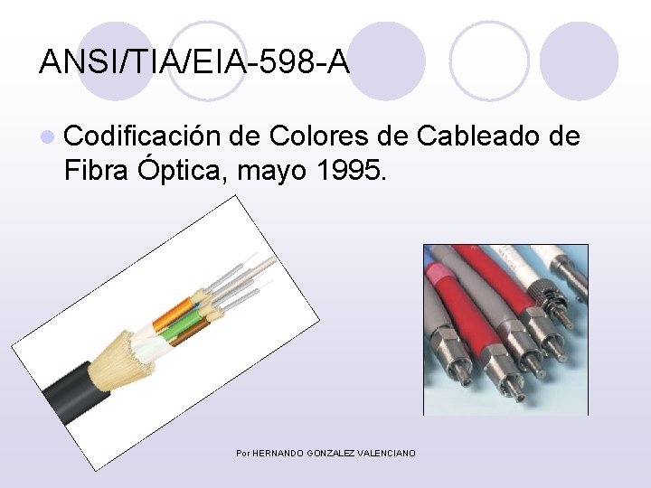 ANSI/TIA/EIA-598 -A l Codificación de Colores de Cableado de Fibra Óptica, mayo 1995. Por
