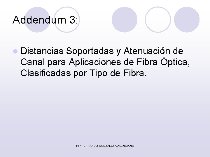 Addendum 3: l Distancias Soportadas y Atenuación de Canal para Aplicaciones de Fibra Óptica,