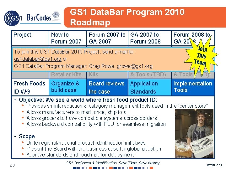 GS 1 Data. Bar Program 2010 Roadmap Project Now to Forum 2007 to GA