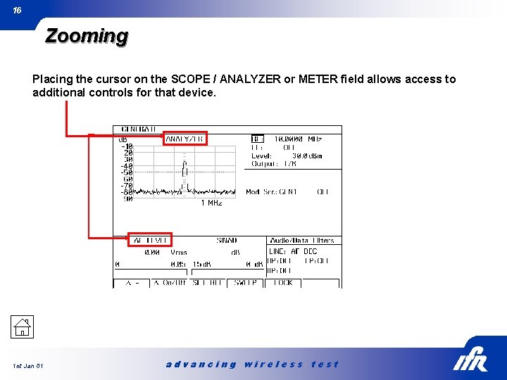 16 Zooming Placing the cursor on the SCOPE / ANALYZER or METER field allows