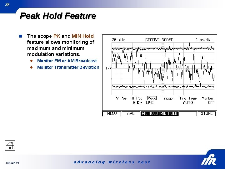 38 Peak Hold Feature n The scope PK and MIN Hold feature allows monitoring